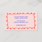 Handgefertigte Loops Doodle Whimsical Inky Red Blu Visitenkarte (Rückseite)