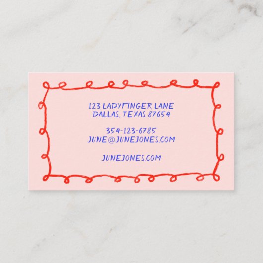 Handgefertigte Loops Doodle Whimsical Inky Red Blu Visitenkarte (Rückseite)