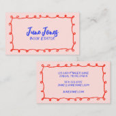 Handgefertigte Loops Doodle Whimsical Inky Red Blu Visitenkarte (Vorne/Hinten)