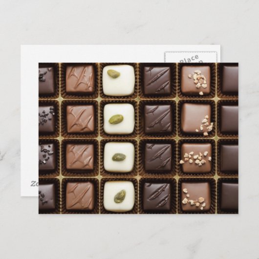 Handgefertigte Luxusschokolade in einer Schachtel Postkarte (Vorne/Hinten)