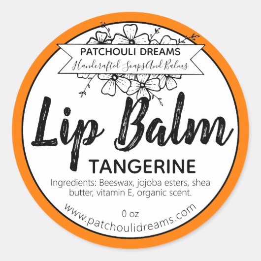 Handgefertigte Mandarine Lip Balm Label Runder Aufkleber (Vorderseite)