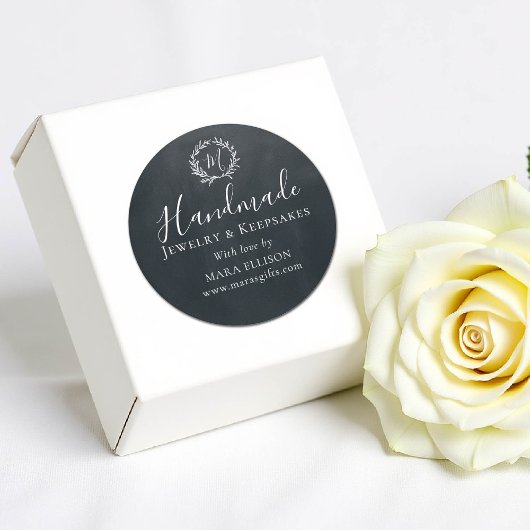 Handgefertigte Monogramm-Verpackung Schwarz Runder Aufkleber