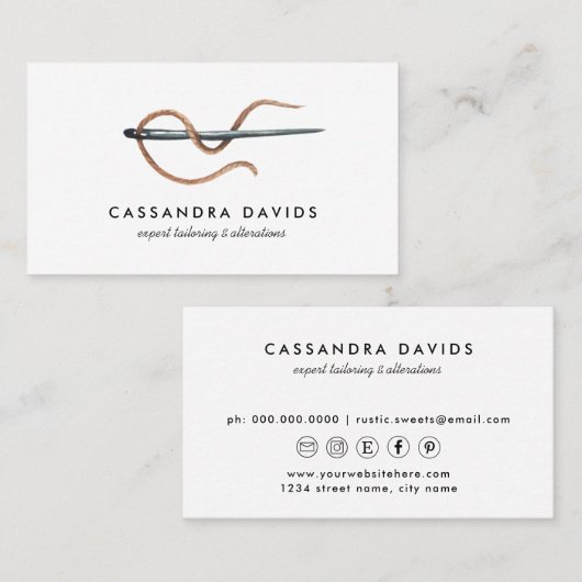 Handgefertigte Nadel und Thread | Seamstress oder  Visitenkarte (Vorne/Hinten)