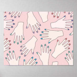 Handgefertigte Nagelstudios in rosa Pastellmuster Poster
