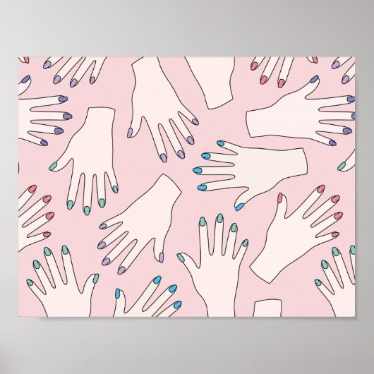 Handgefertigte Nagelstudios in rosa Pastellmuster Poster (Vorne)