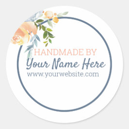 Handgefertigte Produkte Blau und Pfirsichblüte Runder Aufkleber