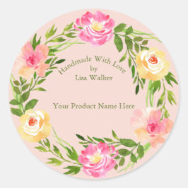 Handgefertigte Rose Wreath Blush Center Runder Aufkleber