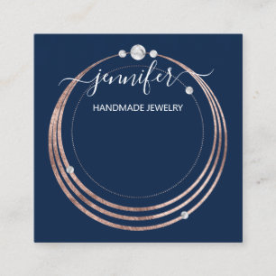 Handgefertigte Schmuck-Logo-Rose Gold Blue Navy Quadratische Visitenkarte