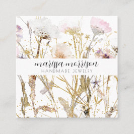 Handgefertigte Schmuck-Wildblume Botanisches Pink  Quadratische Visitenkarte