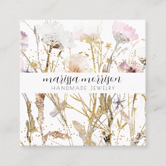 Handgefertigte Schmuck-Wildblume Botanisches Pink Quadratische Visitenkarte (Vorderseite)