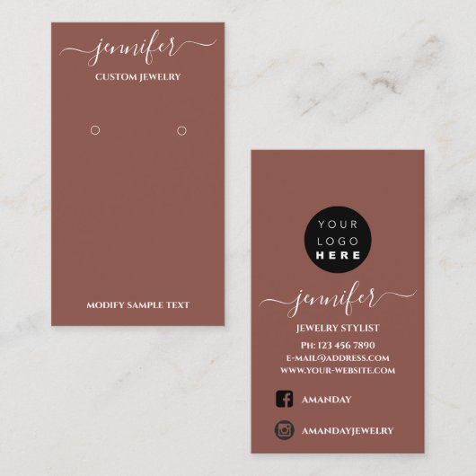 Handgefertigte Schmuckkarte Braune Rose Visitenkarte (Vorne/Hinten)