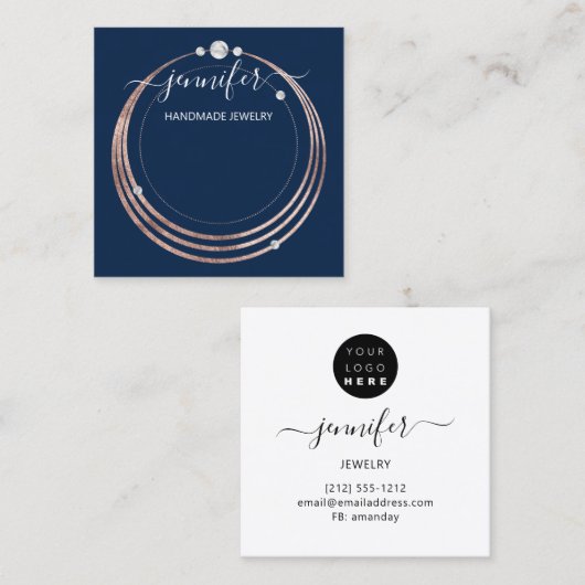 Handgefertigte Schmuckstücke für Logo Rose Gold Bl Quadratische Visitenkarte (Vorne/Hinten)