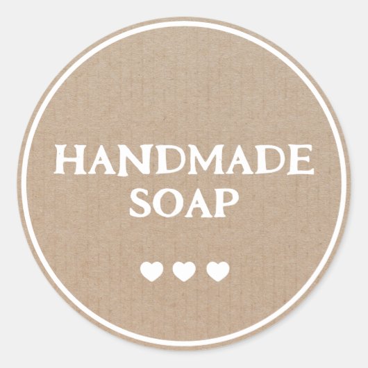 Handgefertigte Seife Brown Kraft Papier Retro Boho Runder Aufkleber (Vorderseite)