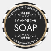 Handgefertigte Seife Gold Border Moderne Streifen Runder Aufkleber (Vorderseite)