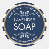 Handgefertigte Seife Gold Border Navy Blue Streife Runder Aufkleber (Vorderseite)