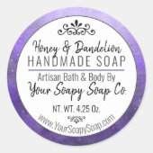 Handgefertigte Seife Moderne Typografie Lila Runder Aufkleber (Vorderseite)