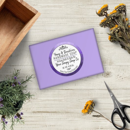 Handgefertigte Seife Moderne Typografie Lila Runder Aufkleber