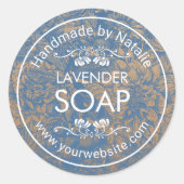 Handgefertigte Seife Vintager blauer Floral Kraft Runder Aufkleber (Vorderseite)