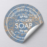 Handgefertigte Seife Vintager blauer Floral Kraft Runder Aufkleber<br><div class="desc">Handgefertigte Seife Vintage blaue florale,  rustikale Kraftkleber.</div>