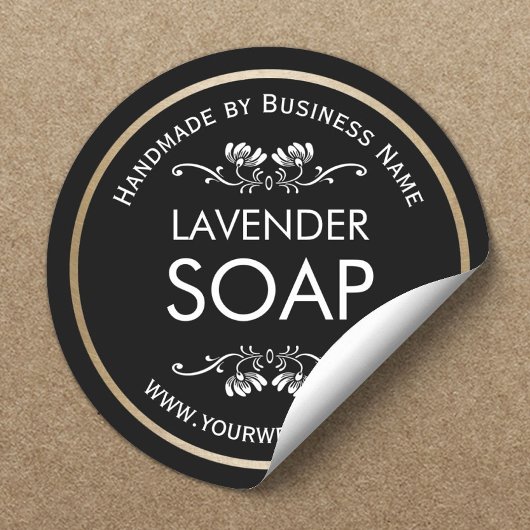 Handgefertigte Seife Vintages Schlichtes Schwarz Runder Aufkleber