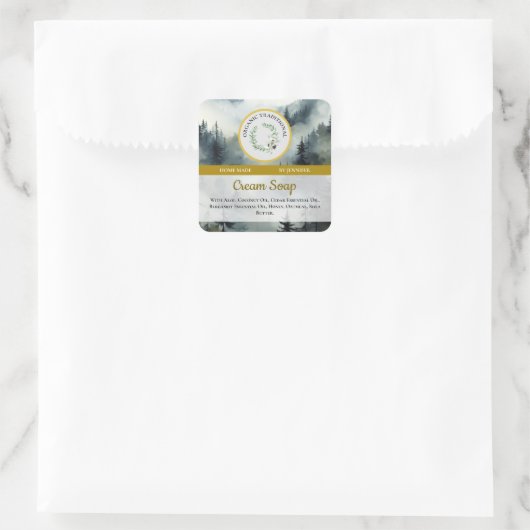 Handgefertigte Seifenaufkleber-Etikettendesign Quadratischer Aufkleber (Tasche)