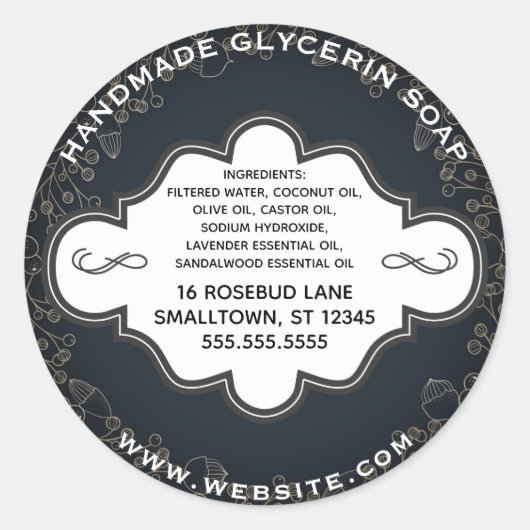 Handgefertigte Seifenkennzeichnung Rustikales Schw Runder Aufkleber (Vorderseite)