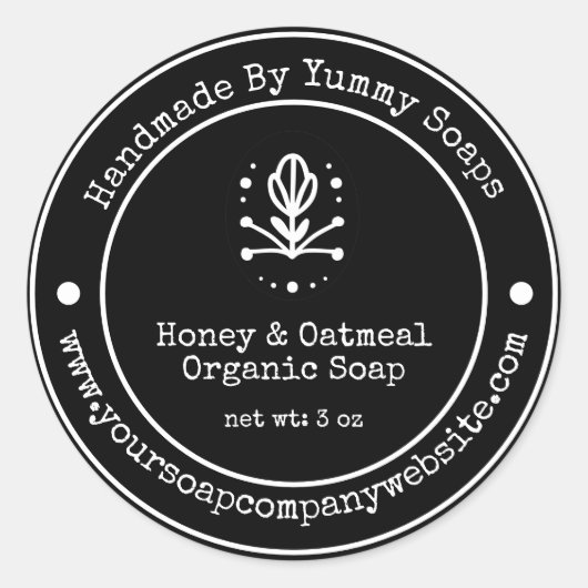 Handgefertigte Seifenkennzeichnung Schwarz/Weiß Runder Aufkleber (Vorderseite)