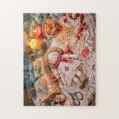 Handgefertigte Stoffpuppe mit Weihnachtsgeschenken Puzzle (Vertikal)