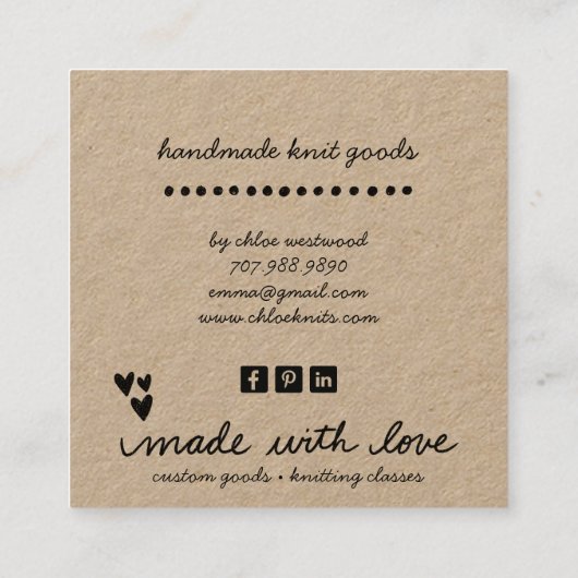 Handgefertigte Strick-Waren, die die Kraft des Unt Quadratische Visitenkarte (Rückseite)