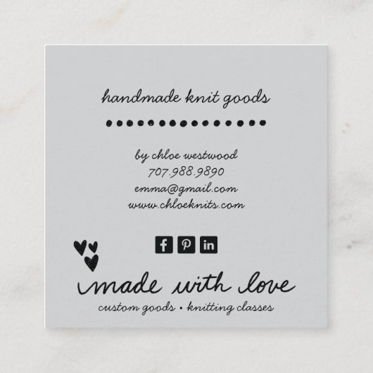 Handgefertigte Stricks Quadratische Visitenkarte (Rückseite)