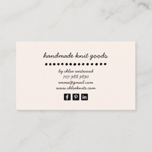 Handgefertigte Stricks Visitenkarte (Rückseite)