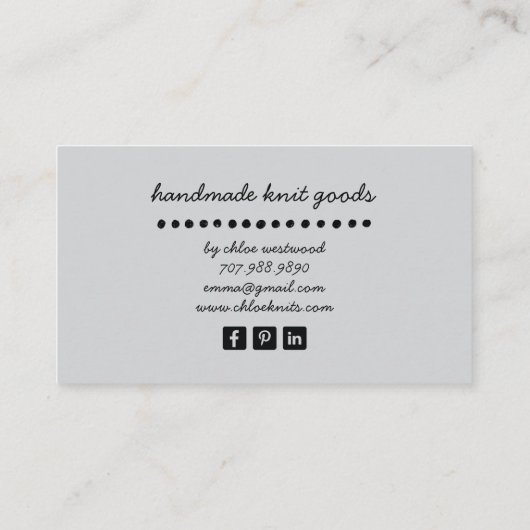 Handgefertigte Stricks Visitenkarte (Rückseite)