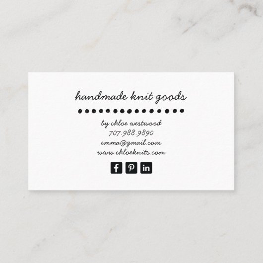 Handgefertigte Stricks Visitenkarte (Rückseite)