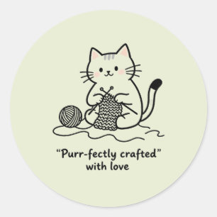 Handgefertigte Textilkunst Katzenstricken Grafik K Runder Aufkleber