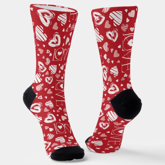 Handgefertigte Valentine Mustertypografie-Herzen Socken (Gewinkelt)