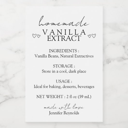 Handgefertigte Vanilla Extract Instruktion Lebensmitteletikett (Einzelnes Label)