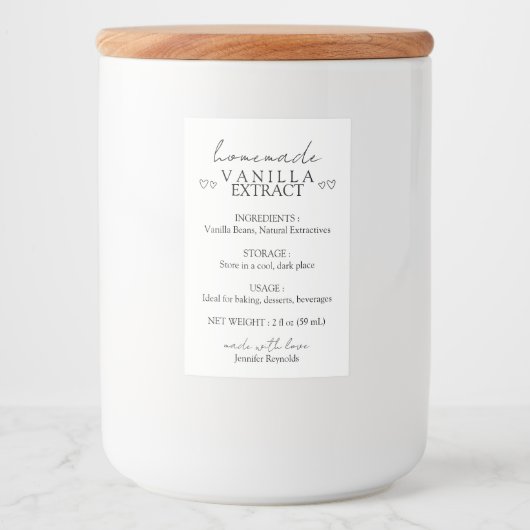 Handgefertigte Vanilla Extract Instruktion Lebensmitteletikett (Vorderseite)