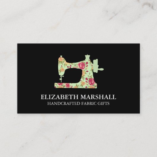 Handgefertigte Vintage Feminine Nähmaschine Visitenkarte (Vorderseite)