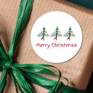 Handgefertigte Weihnachtsbäume - Moderne frohe Wei Runder Aufkleber