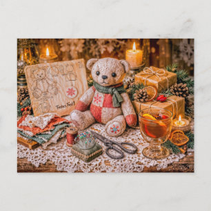 Handgefertigter Teddybär mit Weihnachtsgeschenken Postkarte