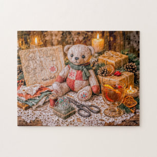Handgefertigter Teddybär mit Weihnachtsgeschenken Puzzle