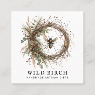 Handgefertigtes botanisches Kranz-Logo Quadratische Visitenkarte