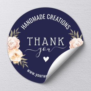 Handgefertigtes Geschäft Danke Elegant Floral Navy Runder Aufkleber