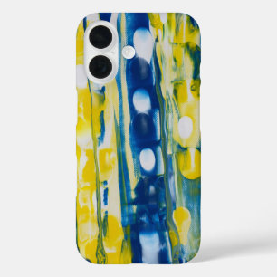 handgefertigtes Kunstwerk/Blau und Gelb  iPhone 16 Hülle