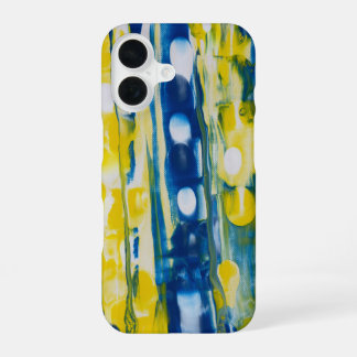 handgefertigtes Kunstwerk/Blau und Gelb iPhone 16 Hülle