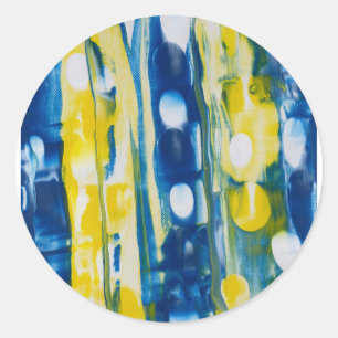 handgefertigtes Kunstwerk/Blau und Gelb Runder Aufkleber