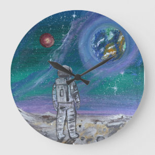 Handgefertigtes Kunstwerk - Erdansicht  Große Wanduhr