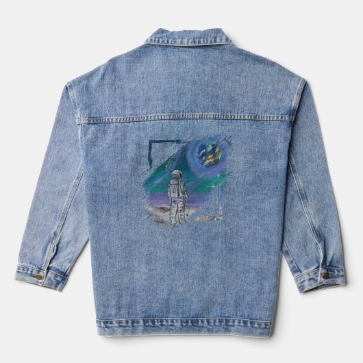 Handgefertigtes Kunstwerk - Erdansicht Jeansjacke (Rückseite)