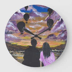 Handgefertigtes Kunstwerk – Gemeinsamer Sonnenunte Große Wanduhr