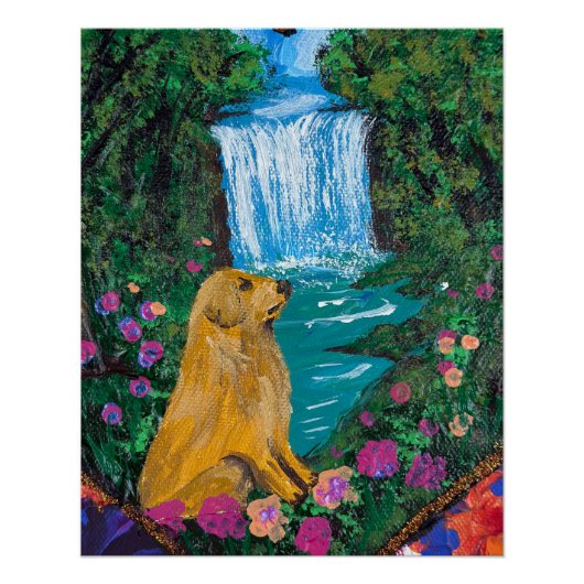     Handgefertigtes Kunstwerk – Hund am Wasserfall Poster (Vorderseite)